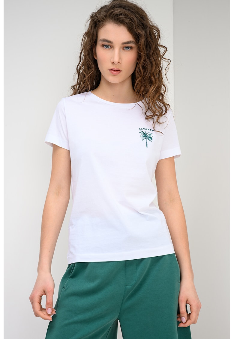 Tricou de bumbac cu decolteu la baza gatului Elove - Verde/Alb optic