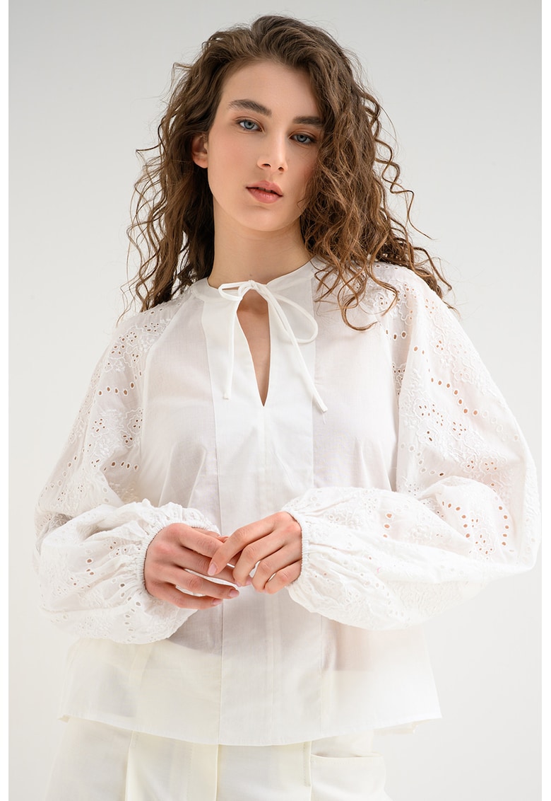 Bluza-tunica din bumbac cu maneci raglan cu perforatii Belvast - Alb murdar
