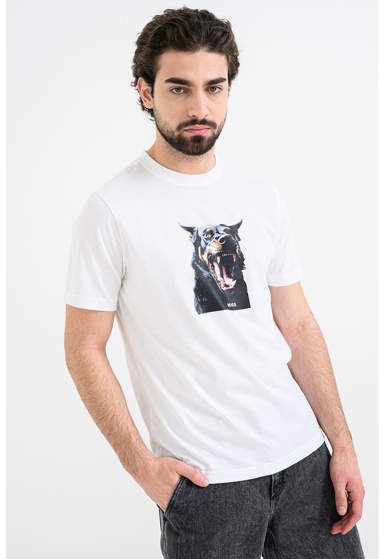 Tricou din amestec de bumbac cu imprimeu foto - Negru/Alb optic