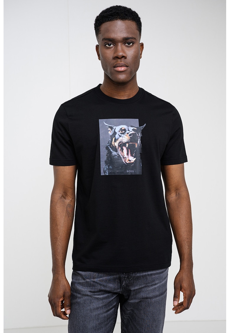 Tricou din amestec de bumbac cu imprimeu foto - Negru/Gri inchis