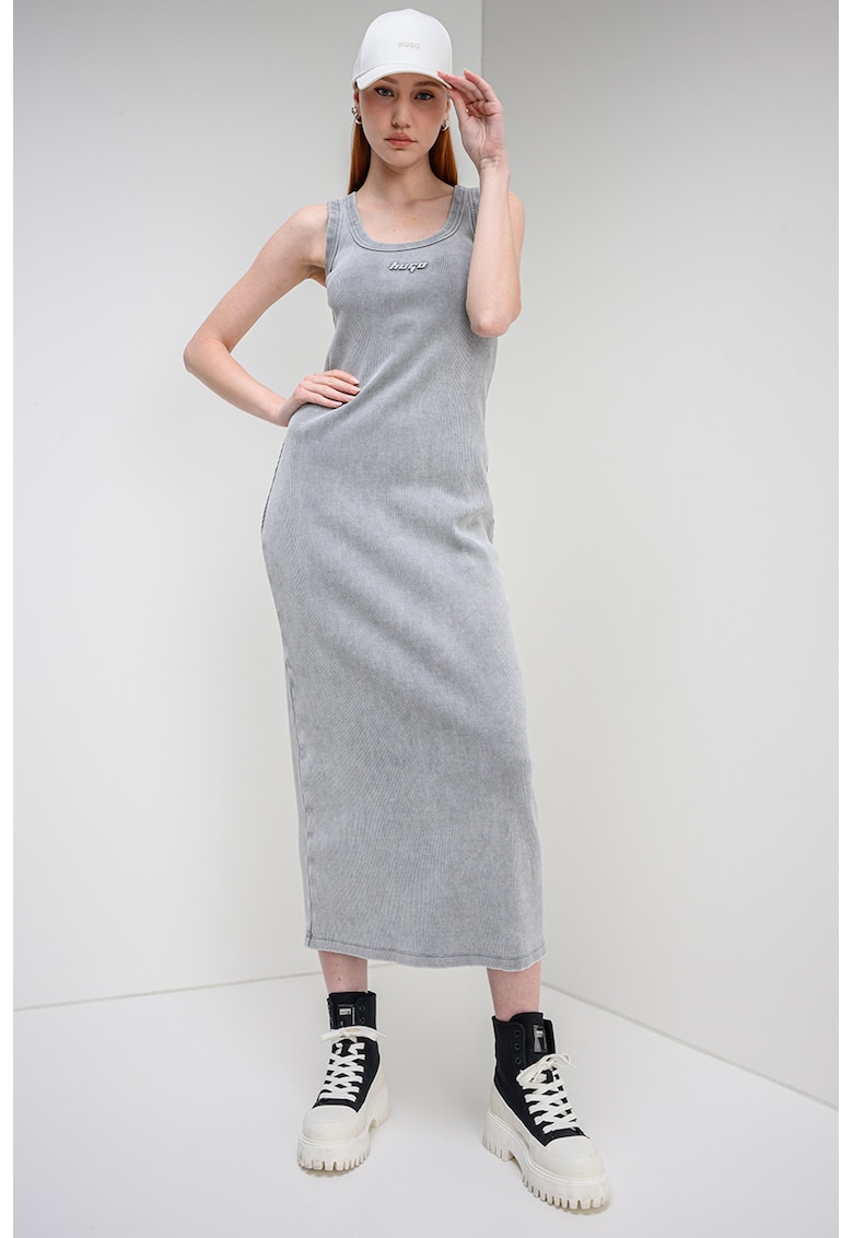 Rochie striata fara maneci cu aspect decolorat Niliyo - Gri deschis