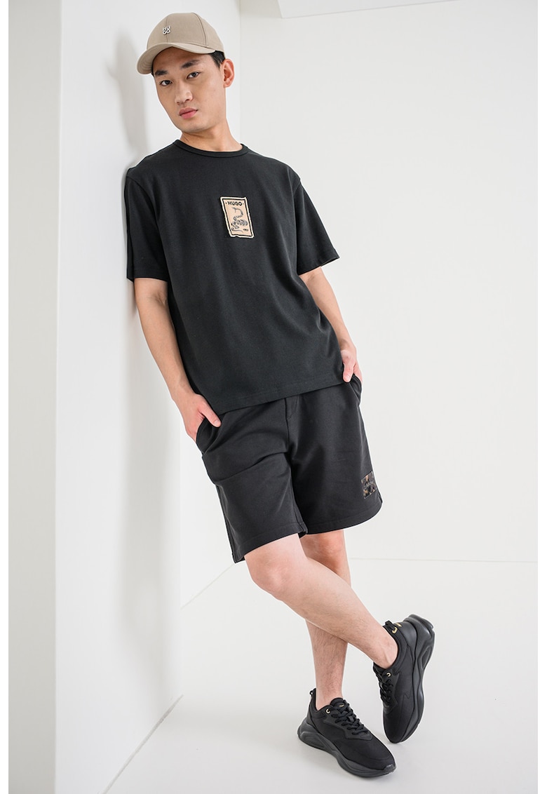 Tricou cu maneci cazute Dobul - Negru/Maro camel