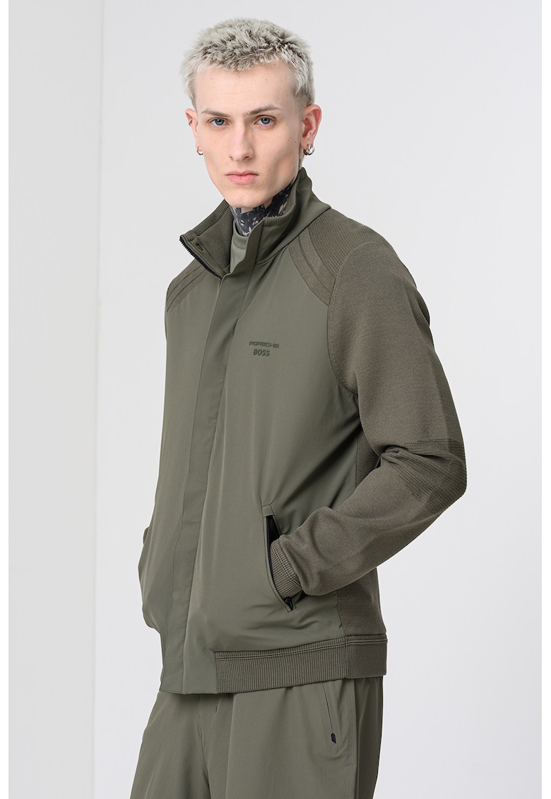 Bluza de trening din amestec de modal cu fermoar si buzunare laterale - Kaki inchis