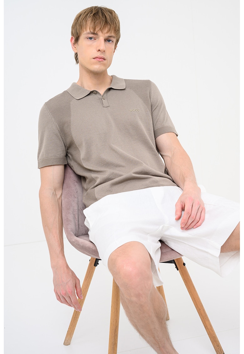 Tricou polo cu detalii striate Momentum Lite - Maro camel