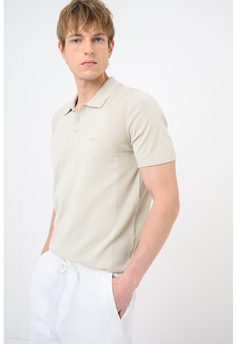Tricou polo cu detalii striate Momentum Lite - Bej sampanie