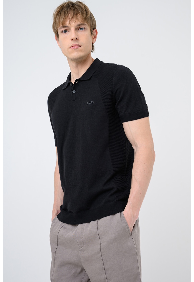 Tricou polo cu detalii striate Momentum Lite - Negru