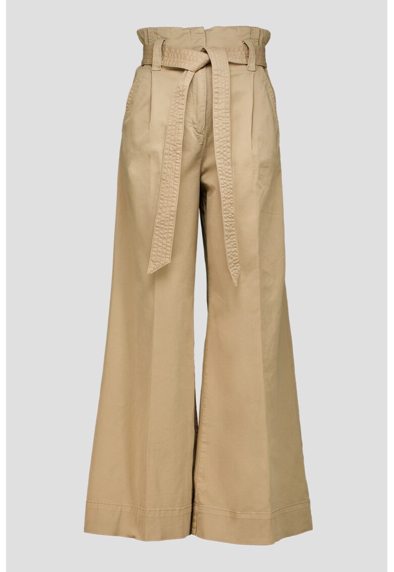 Pantaloni din amestec de lyocell cu croiala ampla si talie inalta - Bej