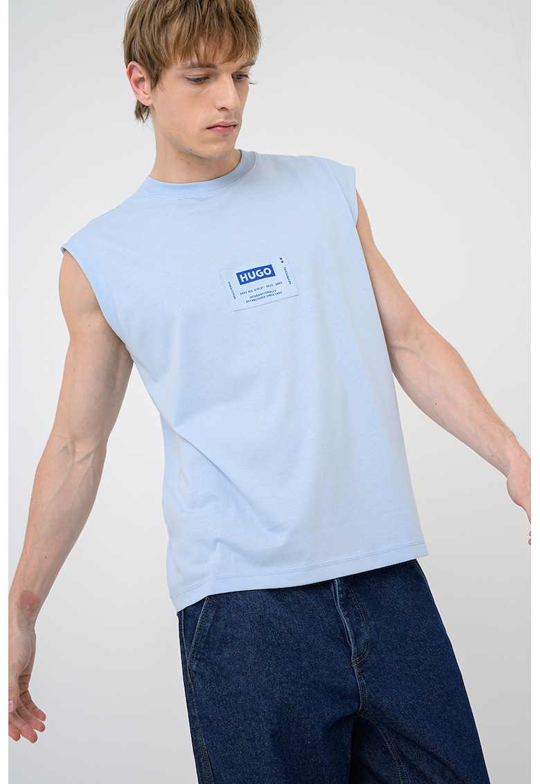 Tricou cu decolteu la baza gatului si logo Nurazak - Albastru pastel