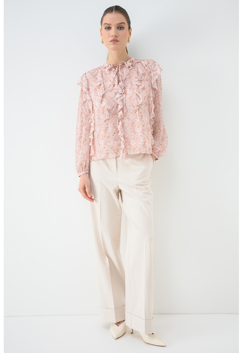 Bluza lejera cu volane - Rosu stins/Bej deschis