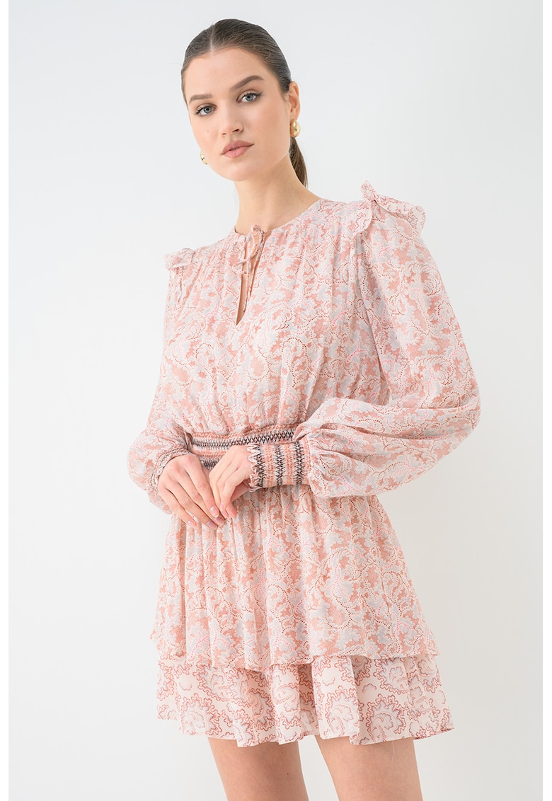 Rochie scurta evazata - Albastru inchis/Rosu stins/Alb murdar