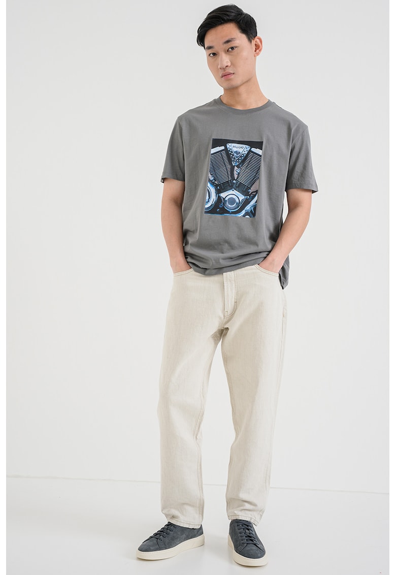 Tricou cu decolteu la baza gatului Dostino - Negru/Albastru/Gri inchis