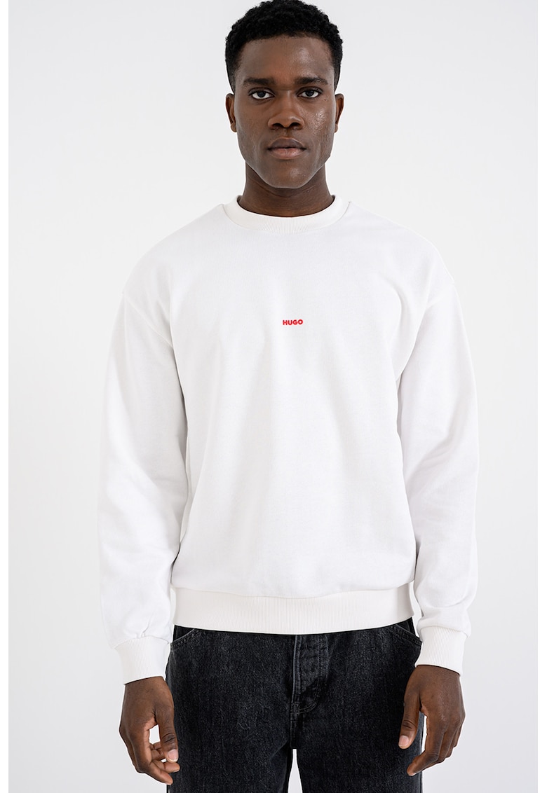 Bluza de trening cu maneci cazute si imprimeu pe partea din spate - Negru stins/Alb optic