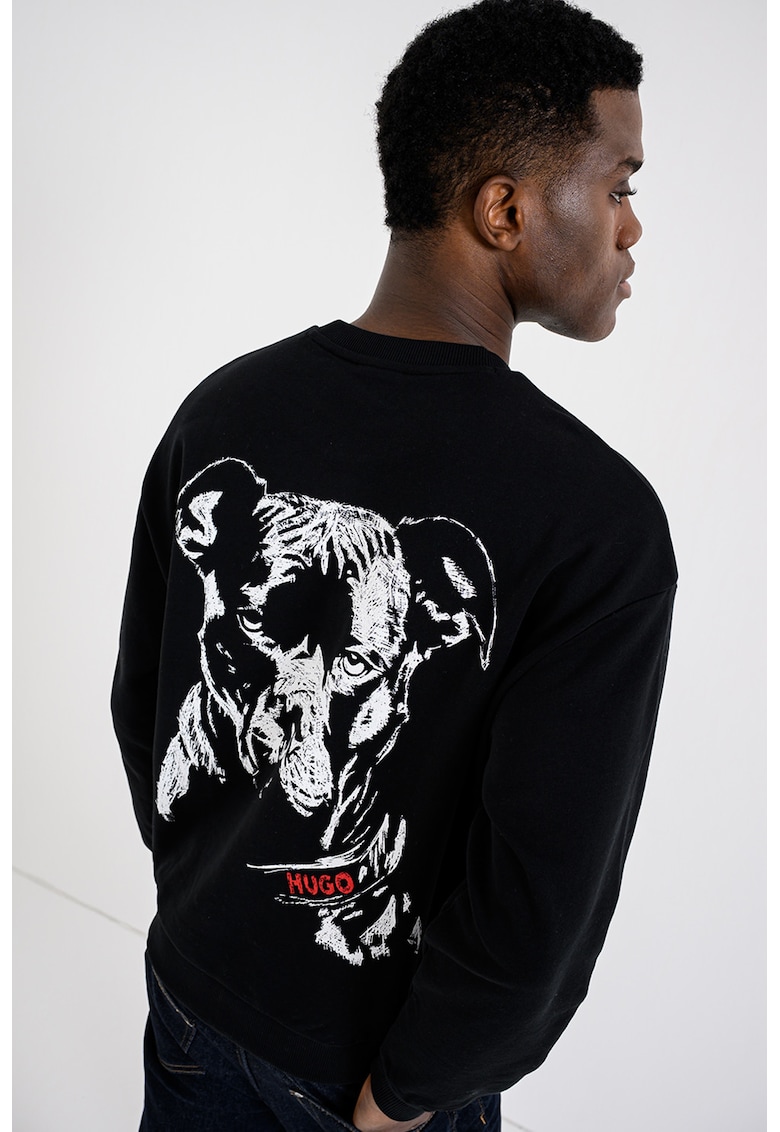 Bluza de trening cu maneci cazute si imprimeu pe partea din spate - Alb/Negru