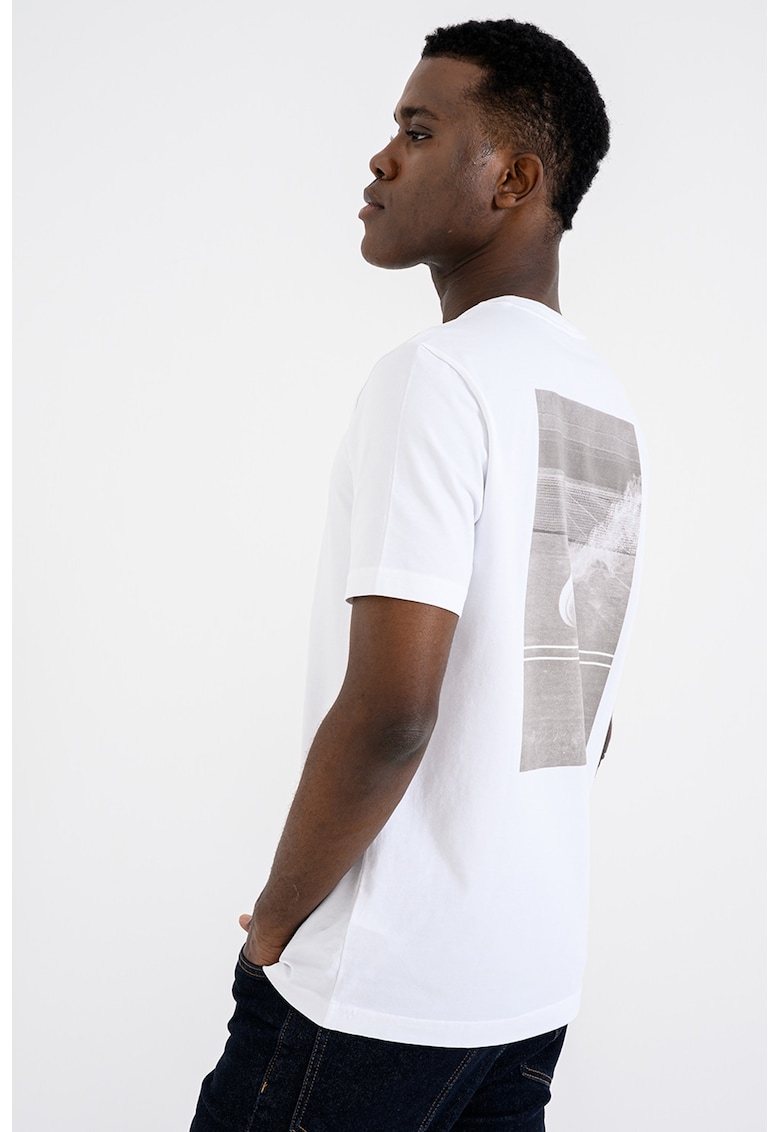 Tricou slim fit cu imprimeu pe partea din spate - Alb/Maro taupe