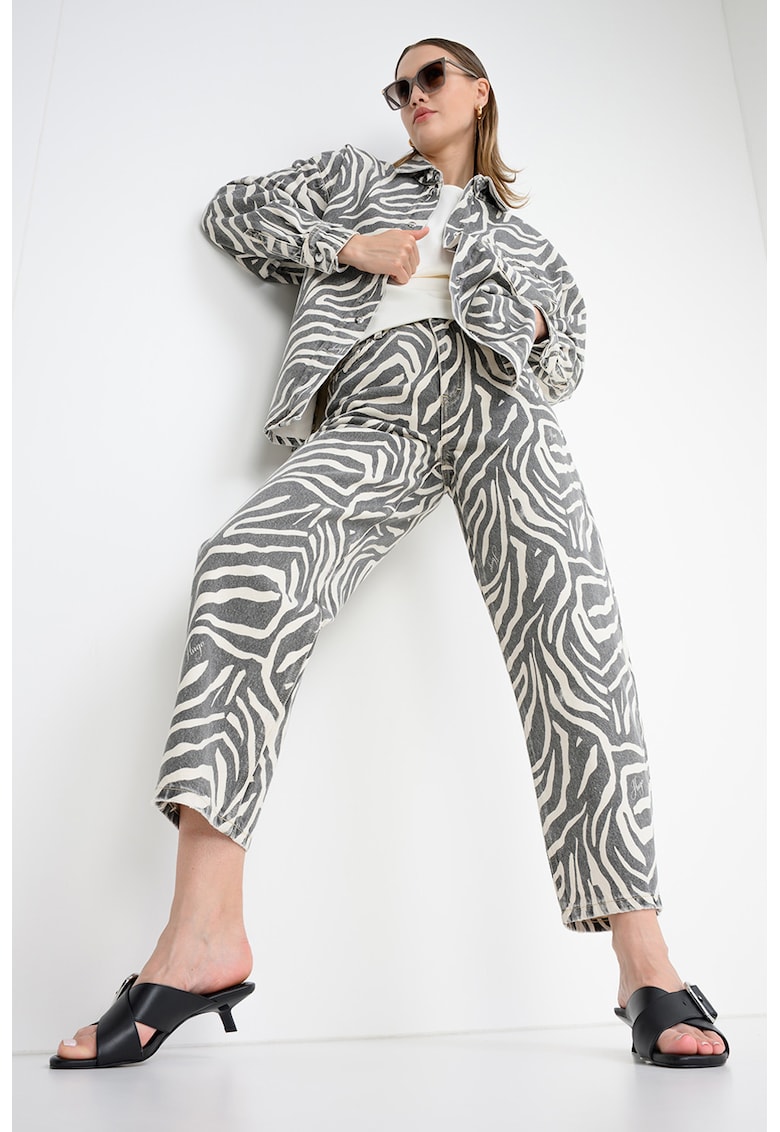 Jacheta-camasa cu imprimeu zebra - Alb fildes/Gri inchis