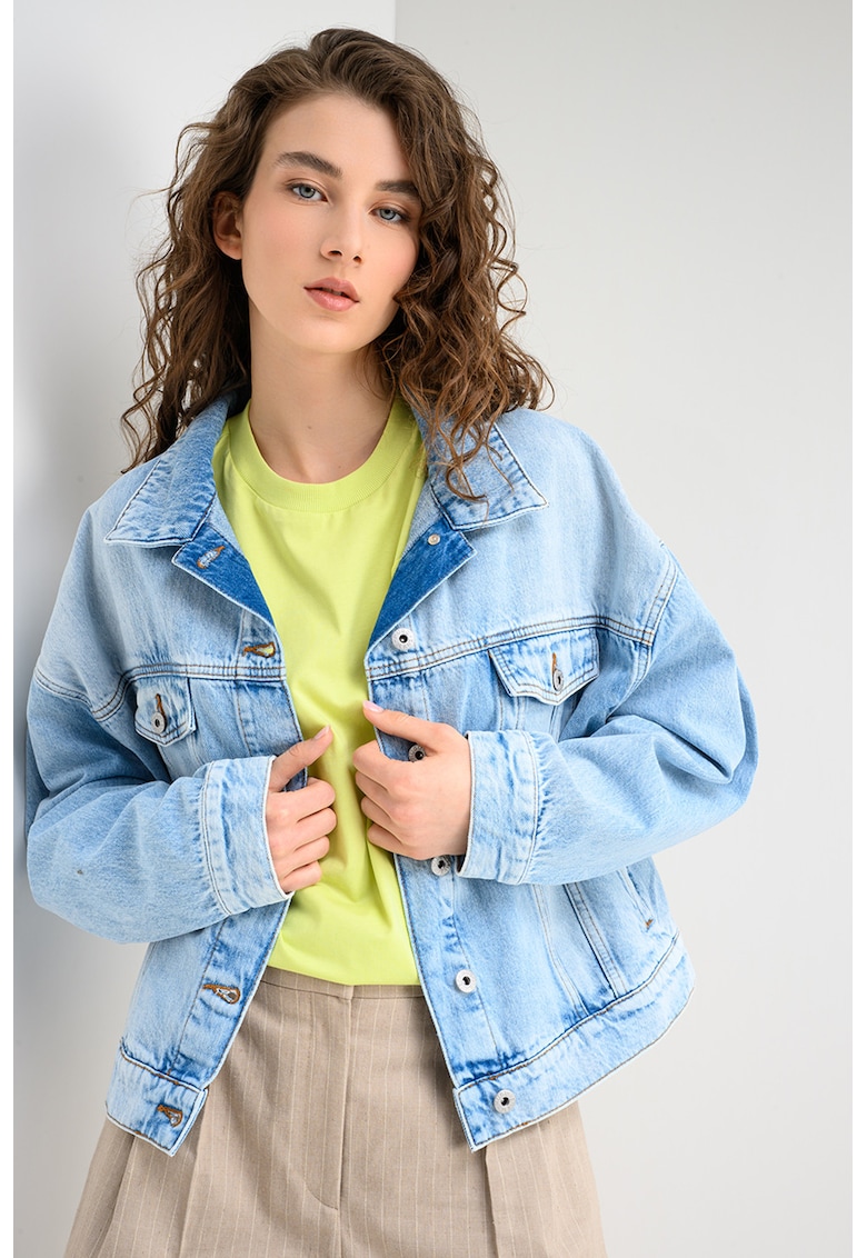 Jacheta din denim cu buzunare pe piept Lou - Albastru pastel