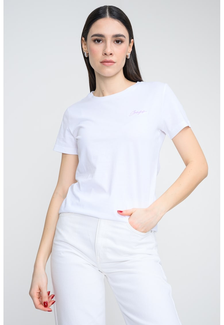 Tricou cu logo brodat discret - Lila/Alb optic
