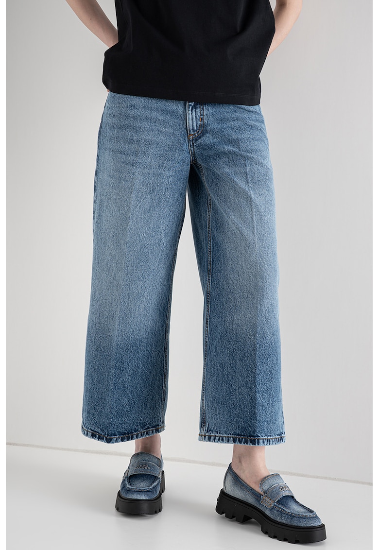 Blugi crop cu croiala ampla - Albastru stins