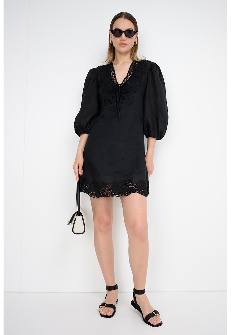 Rochie cu maneci bufante - Negru