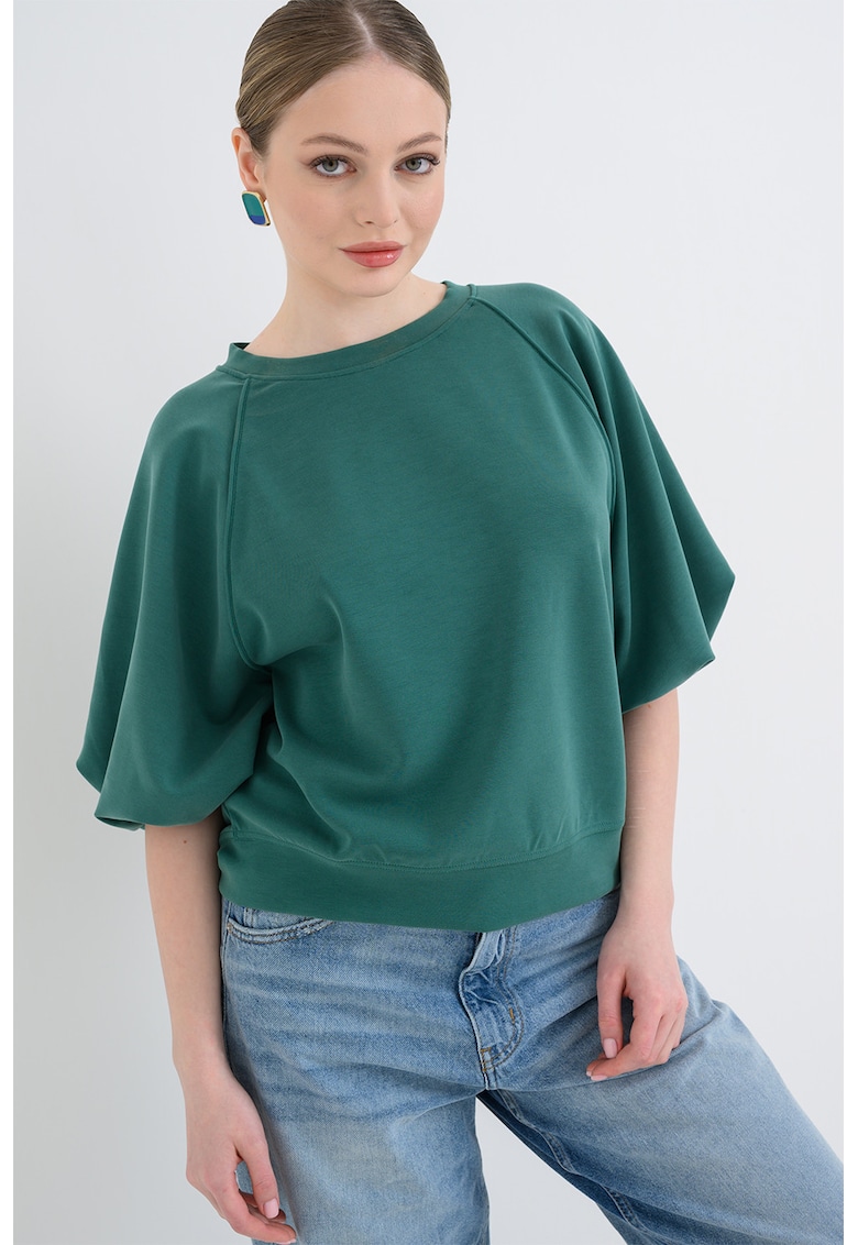 Bluza de trening cu decolteu la baza gatului si maneci medii - Verde englez