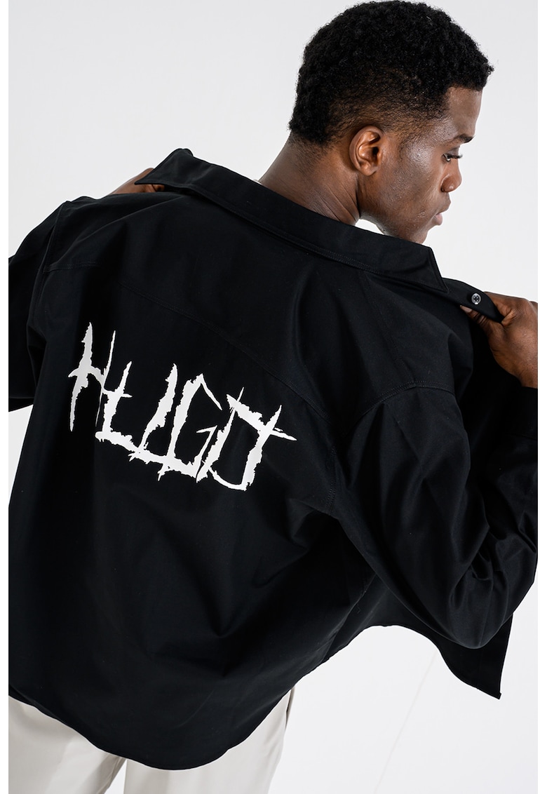 Camasa de bumbac cu imprimeu text - Alb/Negru