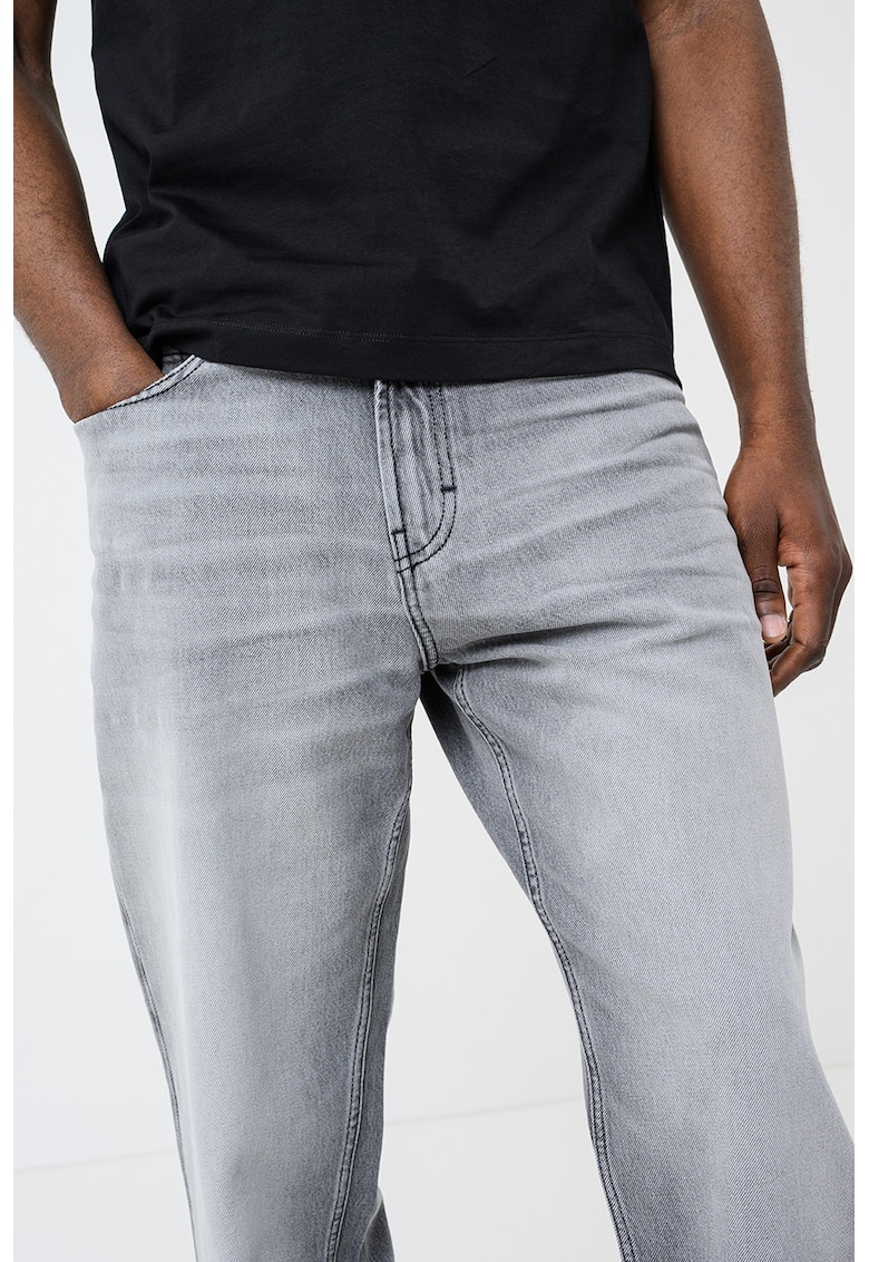 Blugi conici cu aspect decolorat - Gri