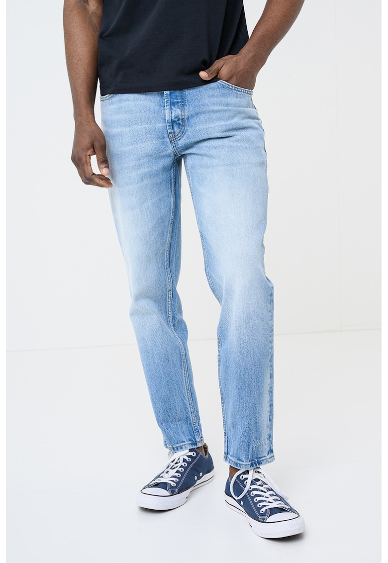 Blugi regular fit cu aspect decolorat - Albastru deschis