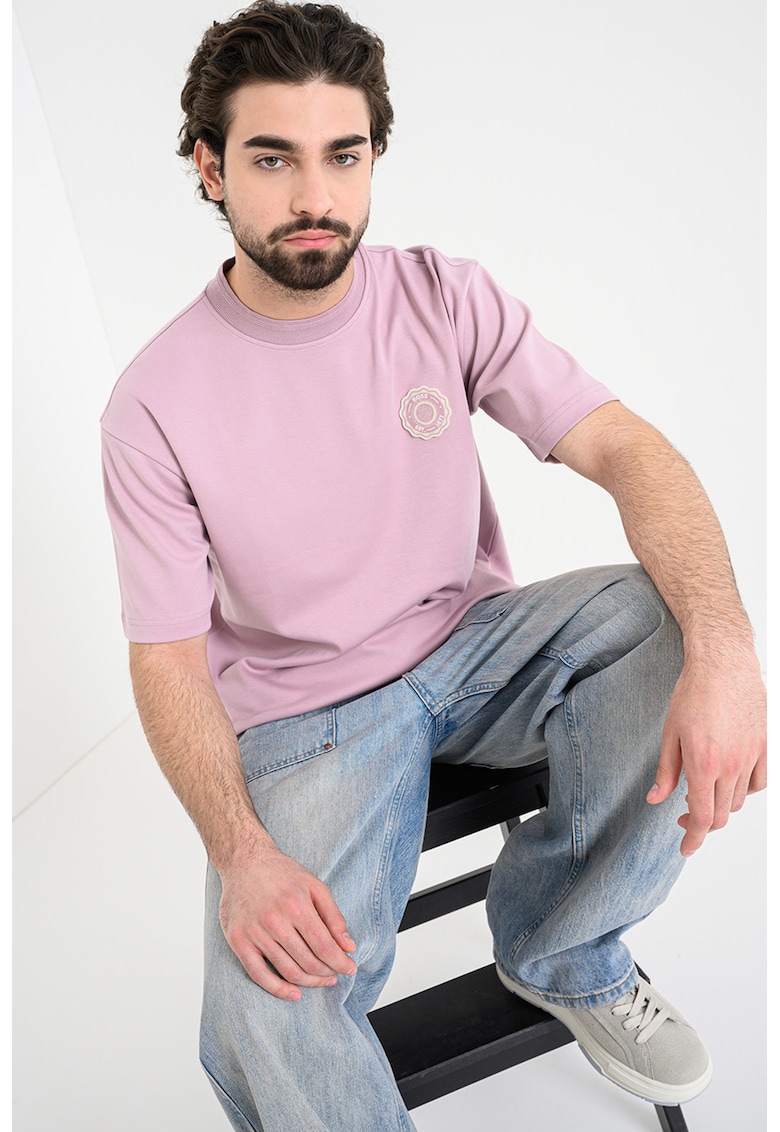 Tricou de bumbac cu aplicatie logo - Lila