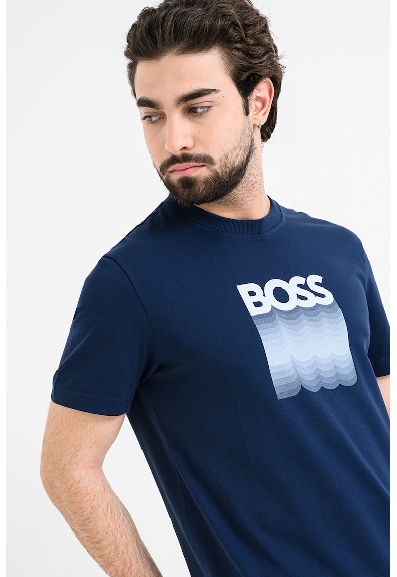 Tricou de bumbac cu imprimeu logo - Alb/Bleumarin