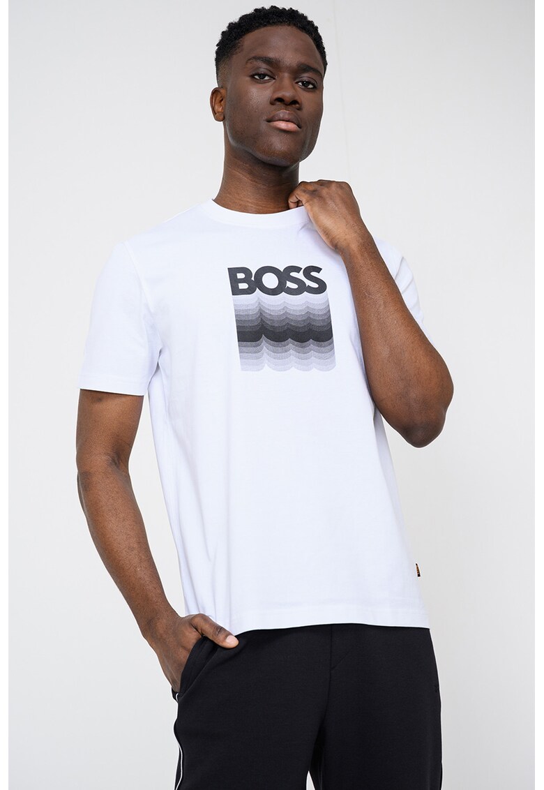 Tricou de bumbac cu imprimeu logo - Negru/Alb optic