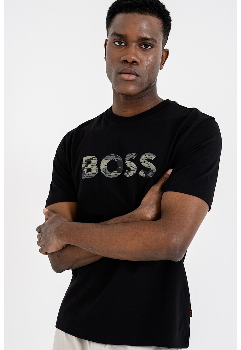 Tricou de bumbac cu imprimeu logo - Negru/Kaki