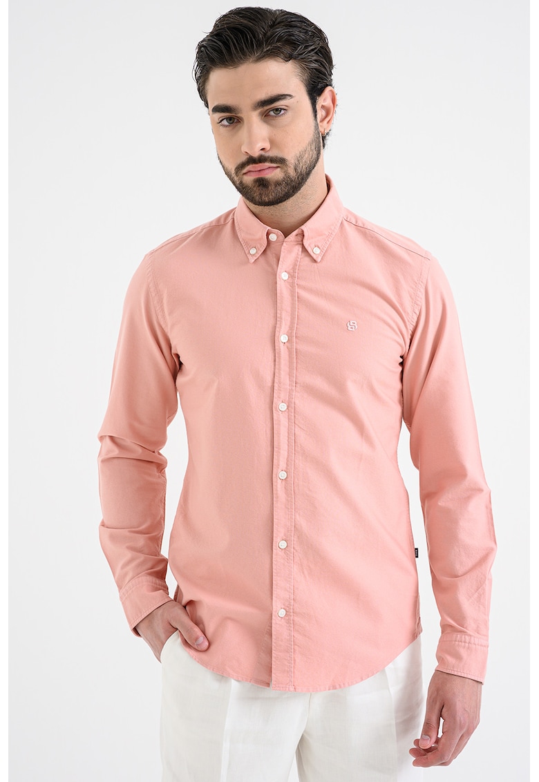 Camasa slim fit cu guler fixat cu nasturi Roan - Roz somon