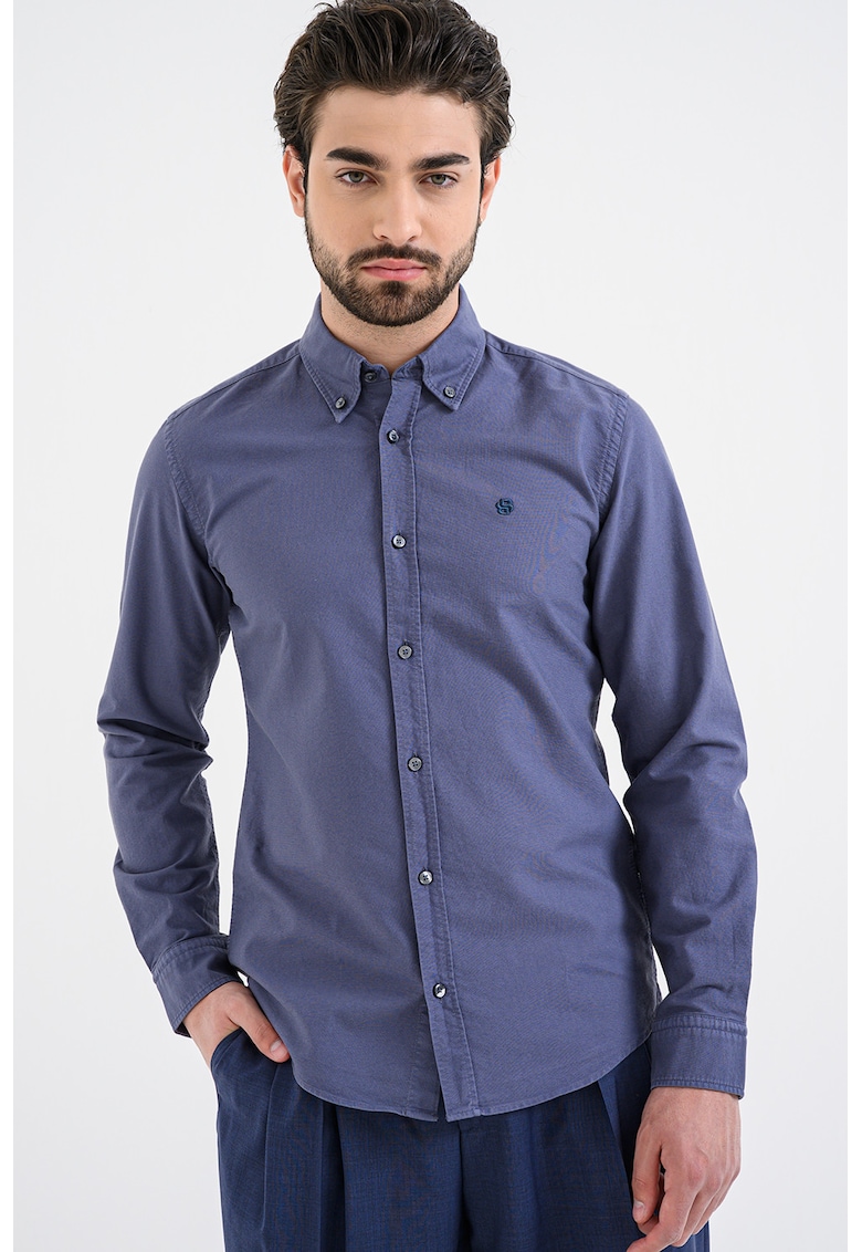Camasa slim fit cu guler fixat cu nasturi Roan - Albastru prafuit
