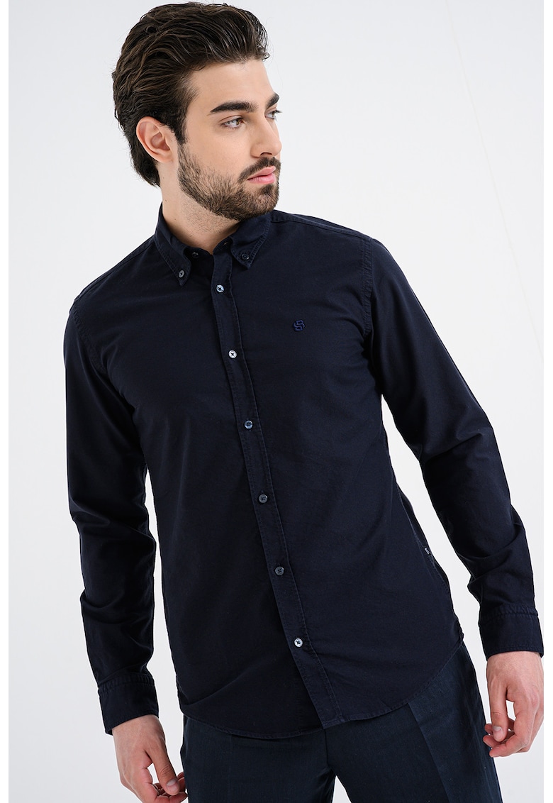 Camasa slim fit cu guler fixat cu nasturi Roan - Negru