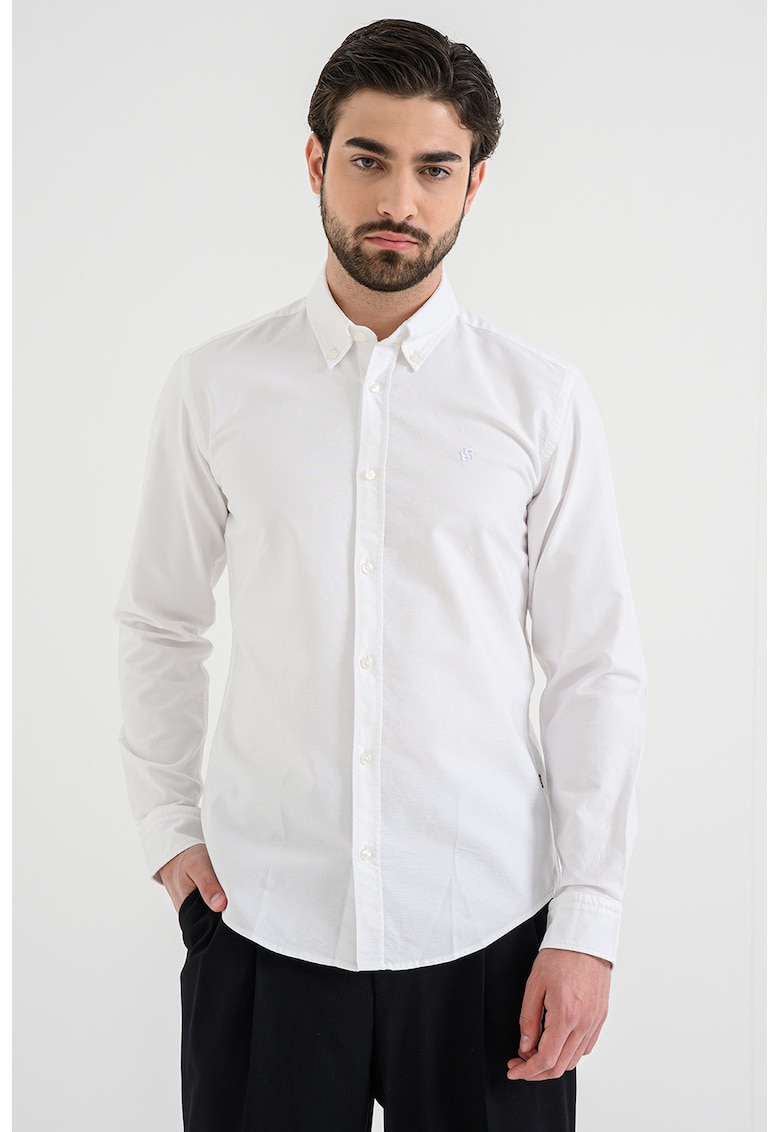 Camasa slim fit cu guler fixat cu nasturi Roan - Alb optic
