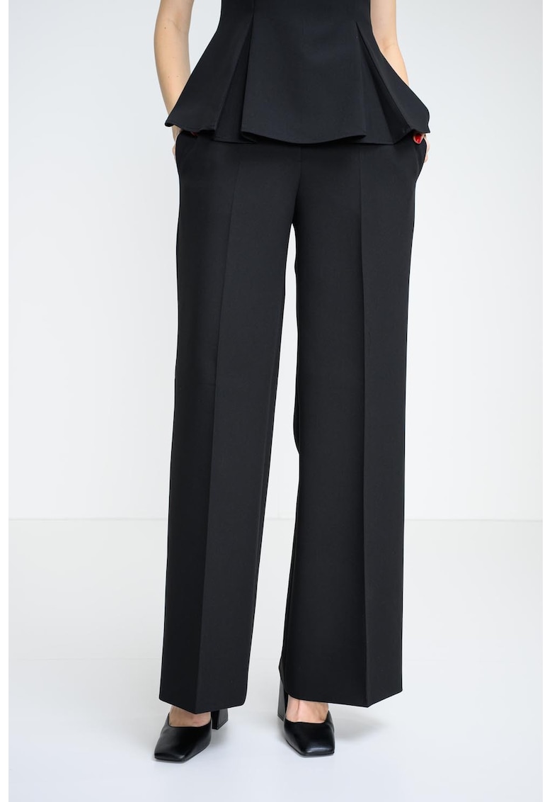 Pantaloni drepti cu pensa si talie inalta - Negru