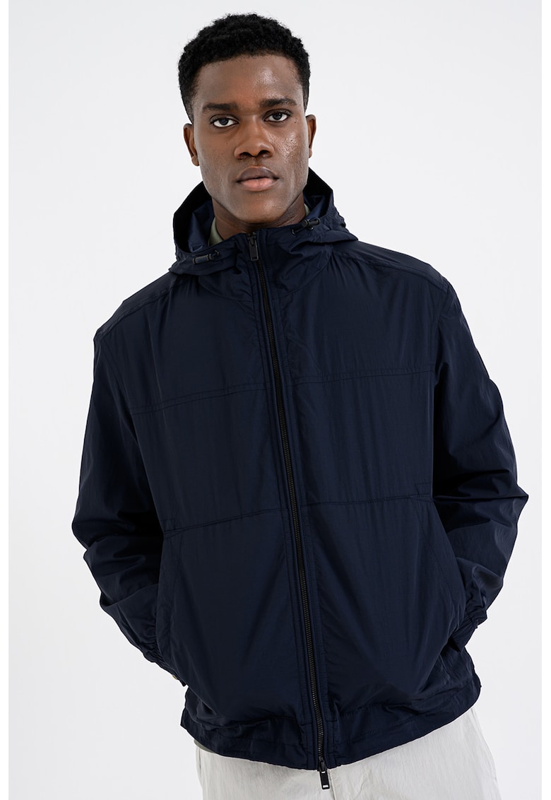 Jacheta regular fit rezistenta la apa cu gluga - Negru