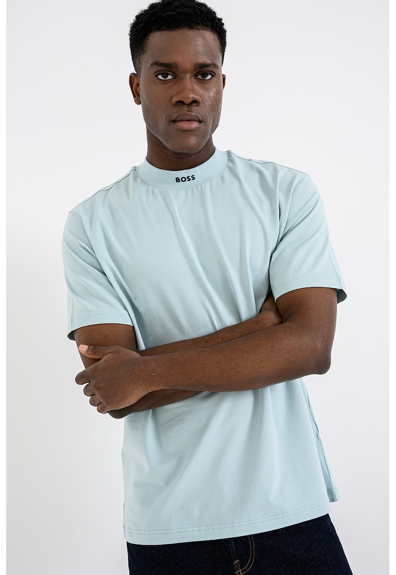 Tricou uni cu decolteu la baza gatului - Albastru aquamarin