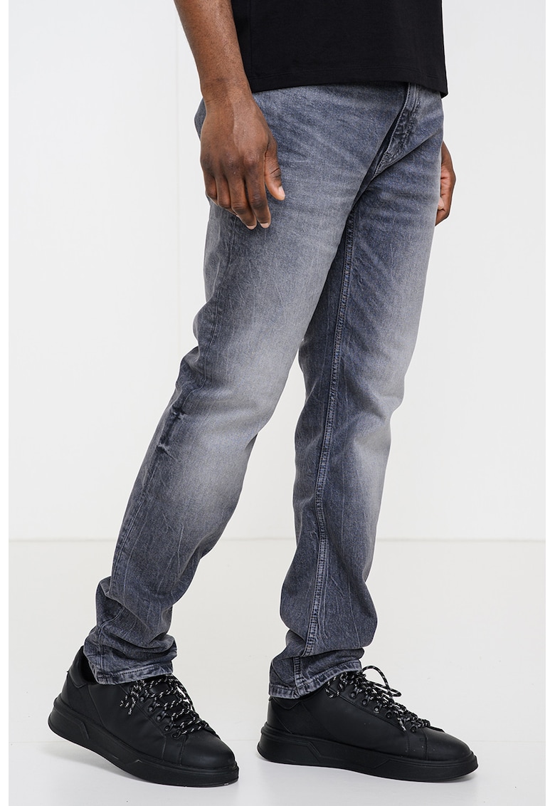 Blugi slim fit cu aspect decolorat - Gri inchis melange
