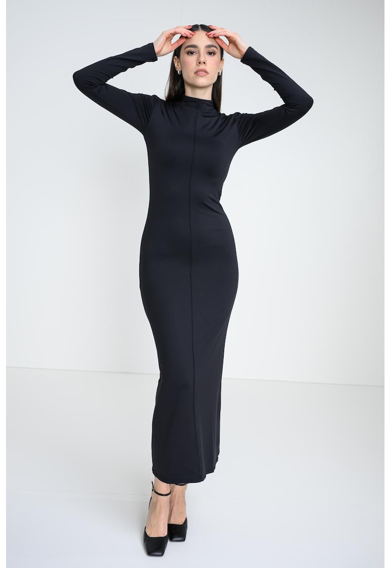 Rochie midi cu croiala cambrata - Negru