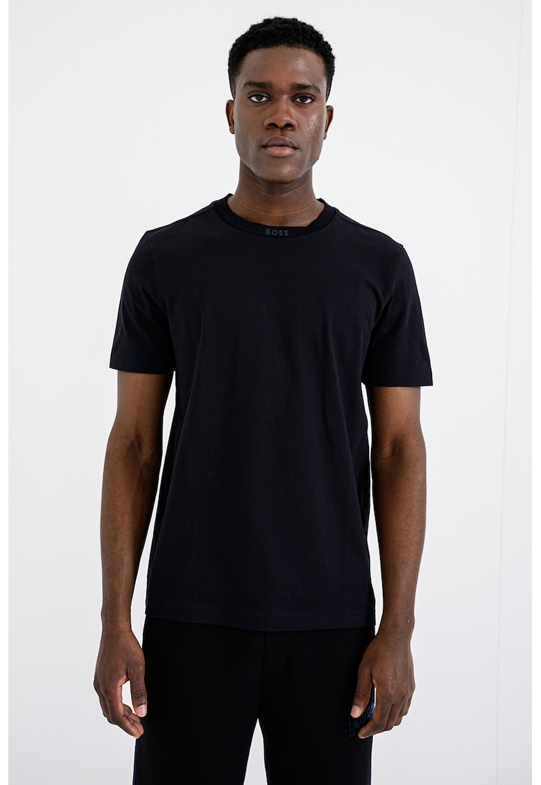 Tricou uni de bumbac cu decolteu la baza gatului - Gri antracit