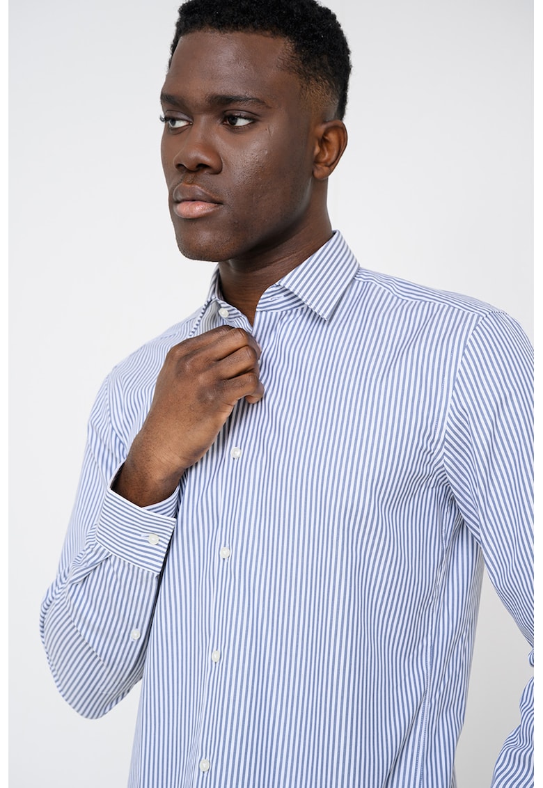 Camasa in dungi cu guler clasic - Albastru prafuit/Alb optic