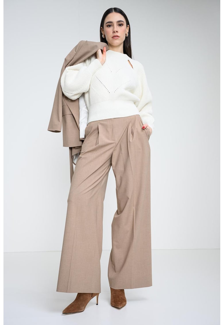 Pulover din amestec de lana cu decupaje - Alb fildes