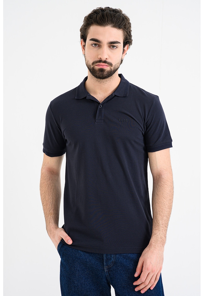 Tricou polo slim fit cu logo grafic - Albastru ultramarin