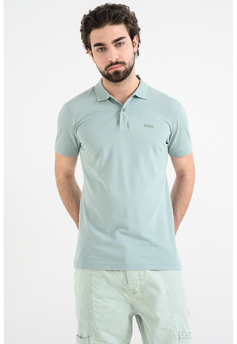 Tricou polo slim fit cu logo grafic - Verde menta