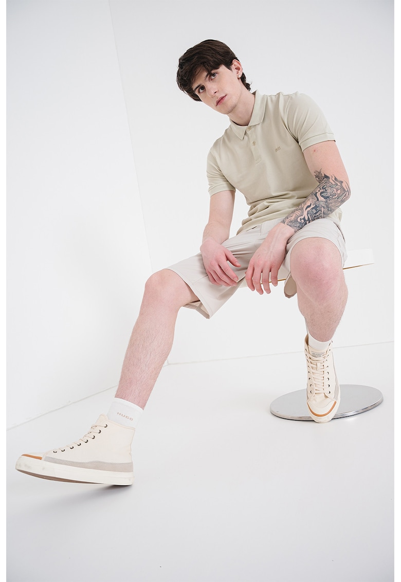 Tricou polo slim fit cu logo grafic - Verde deschis