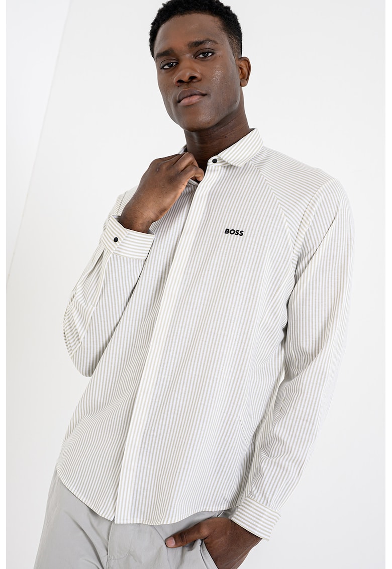 Camasa in dungi cu maneci raglan lungi - Alb/Verde fistic