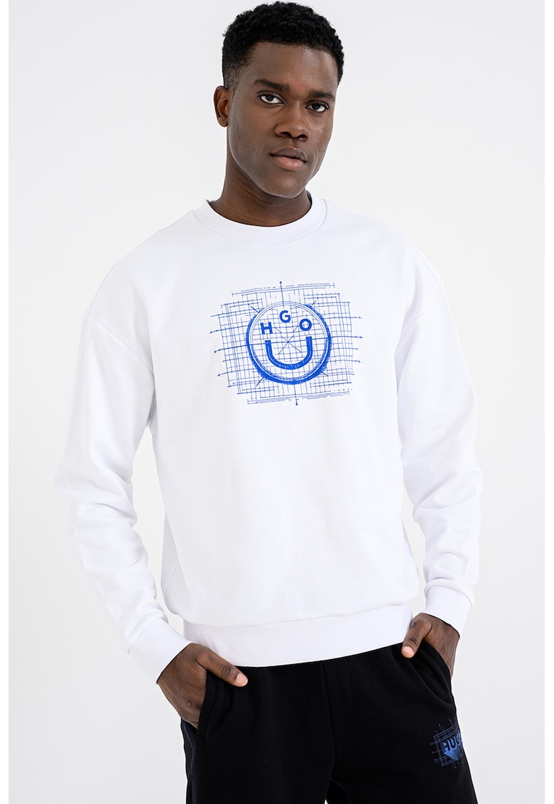 Bluza de trening cu imprimeu logo si maneci cazute - Albastru royal/Alb optic