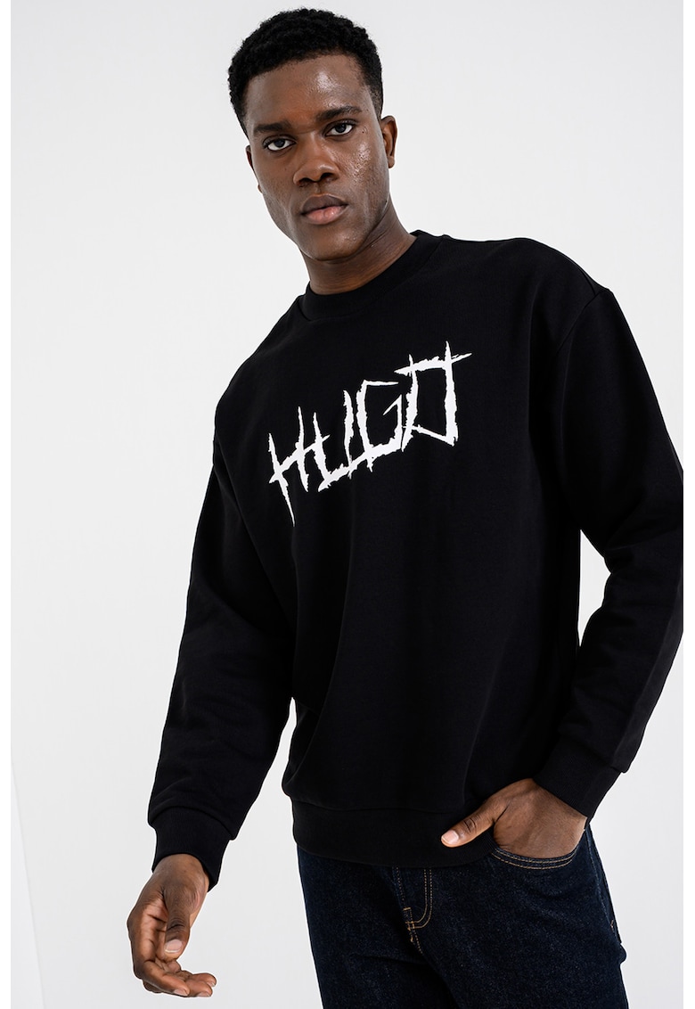 Bluza de trening cu imprimeu logo si maneci cazute - Alb/Negru