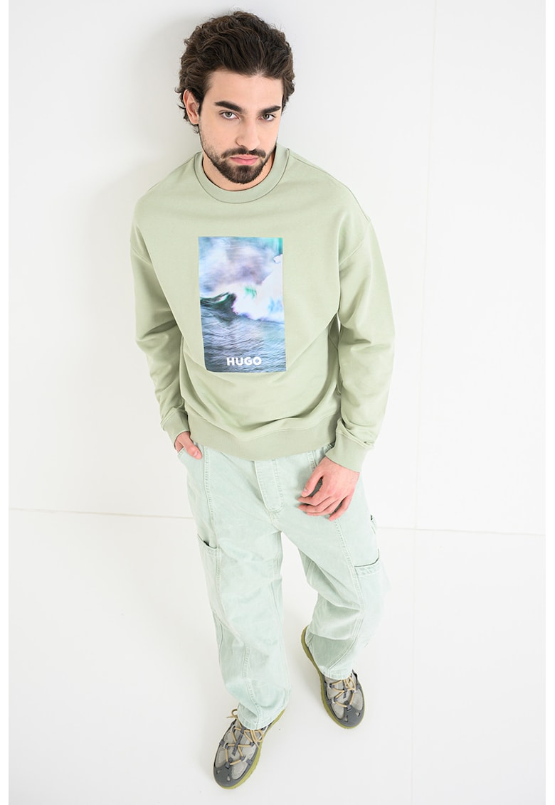 Bluza de trening de bumbac cu imprimeu - Verde deschis/Albastru